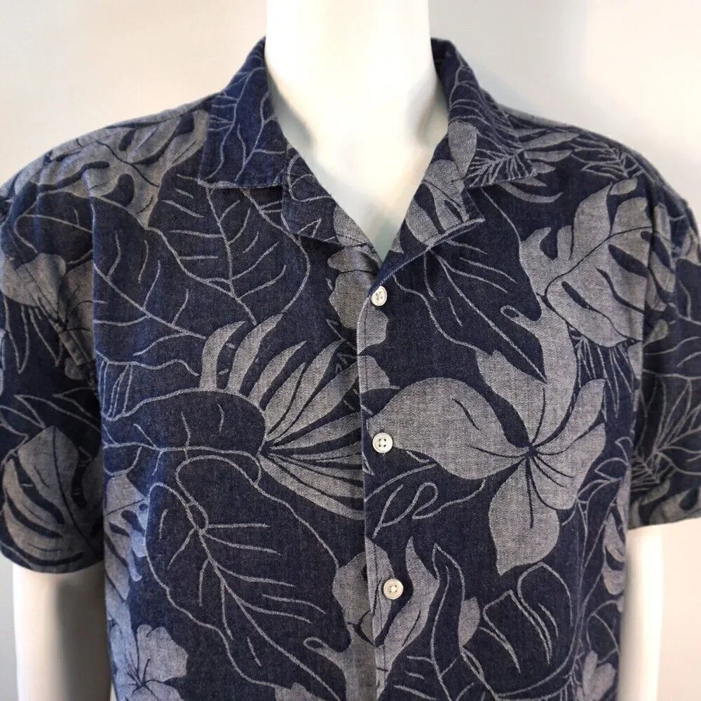 Tommy Hilfiger Mens XXL Shirt Hawaiian Leaf Print Slim Fit Short Sleeve